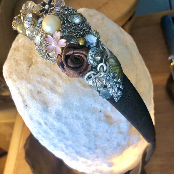 OOAK Upcycled Collage Altered Art Nouveau Wedding Fairy Brunette TieOn Headband
